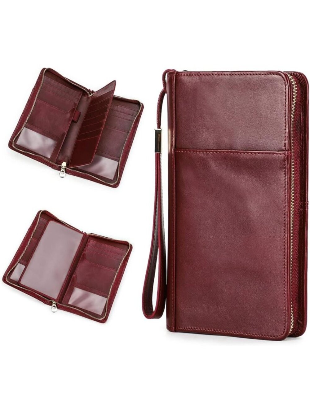 Stylish Full Grain Leather RFID Blocking Passport Holder & Clutch Wallet - Red